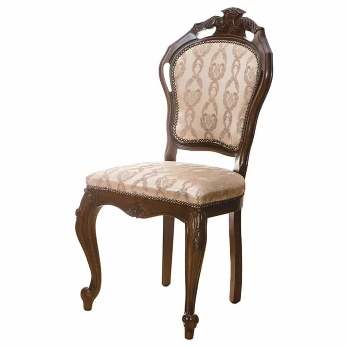 Luxury Baroque Dining Room Chair Beige / Dark Brown H. 107 cm - Baroque Furniture