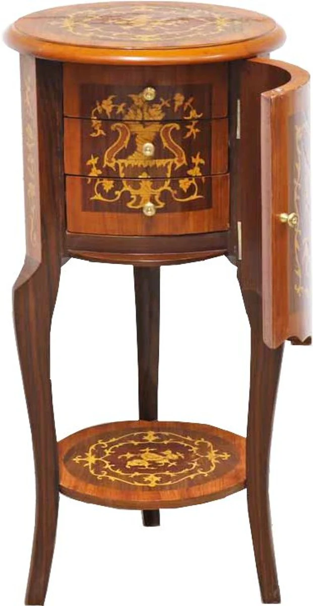 Baroque side table with drawers brown inlay 80 x 40 cm - antique style side table - telephone table - furniture