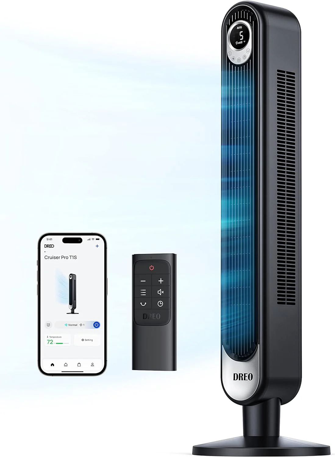 Dreo Smart Tower Fan WiFi Voice Control, Works with Alexa/Google,Floor Standing Bladeless Oscillating Fan with Remote, 6 Speeds, 4 Modes, 12H Timer, for Indoor Bedroom Home Office