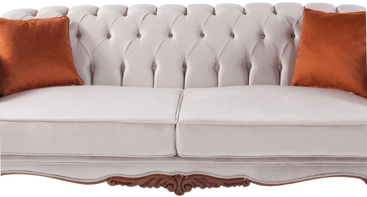 Luxury Baroque living room sofa with cushions light gray / brown 240 x 102 x H. 80 cm - Baroque furniture