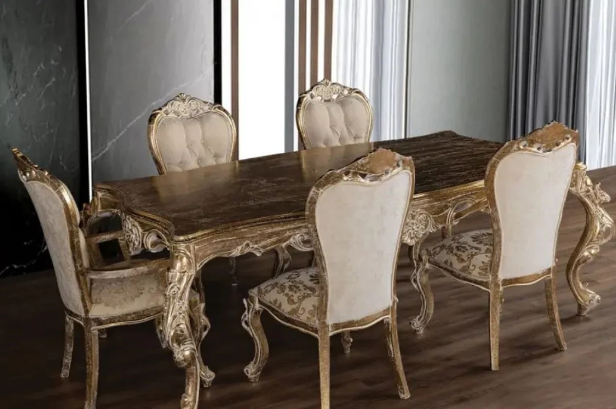Luxury Baroque Dining Table Antique Gold - Handcrafted Solid Wood Dining Room Table in Baroque Style - Magnificent Baroque Dining Room Furniture