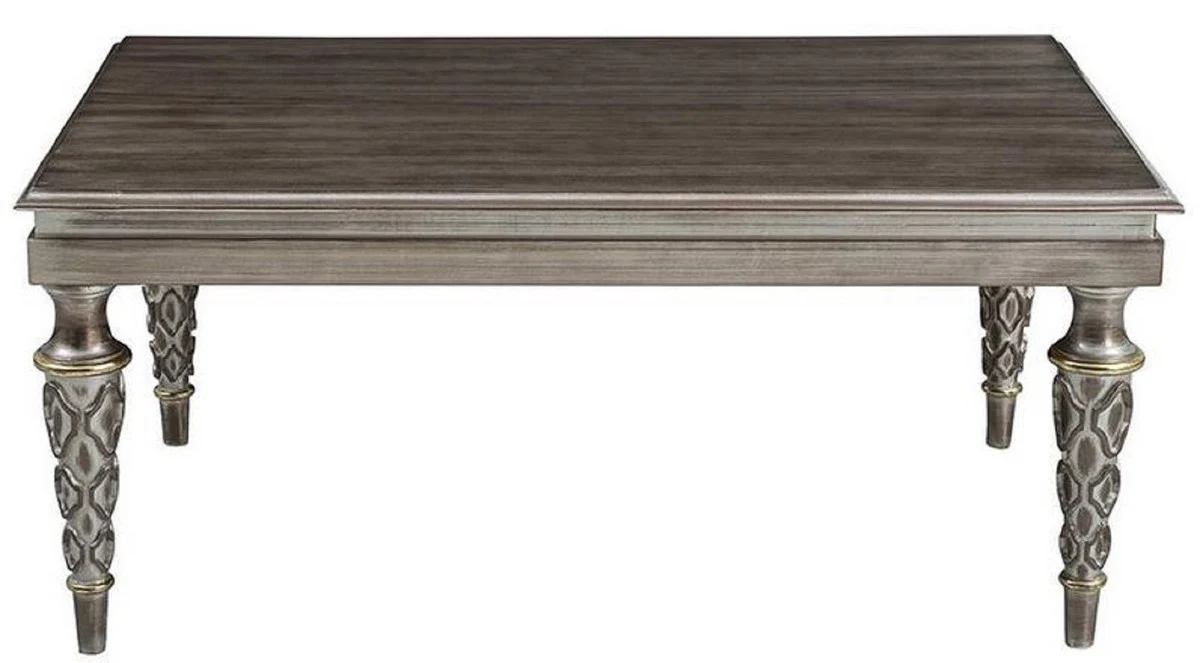 Luxury Baroque Coffee Table Silver - Rectangular Solid Wood Living Room Table - Baroque Furniture - Noble & Magnificent