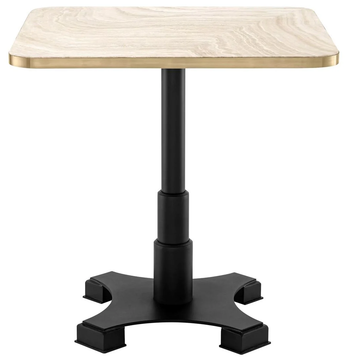 Luxury dining table beige / brass / black 75 x 75 x H. 75.5 cm - Square kitchen table with travertine table top - Dining room furniture - Luxury furniture - Luxury furnishings