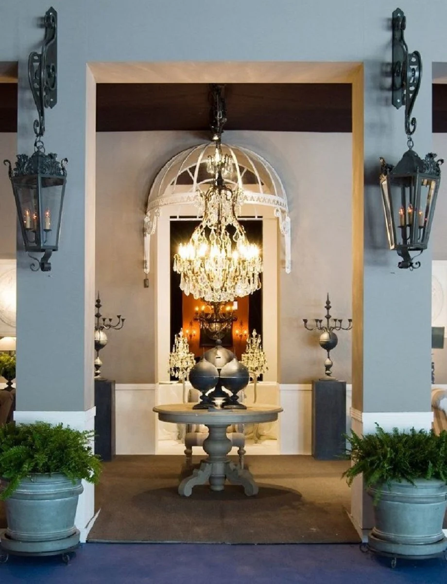 Luxury country house style extendable dining table gray Ø 120-160 cm