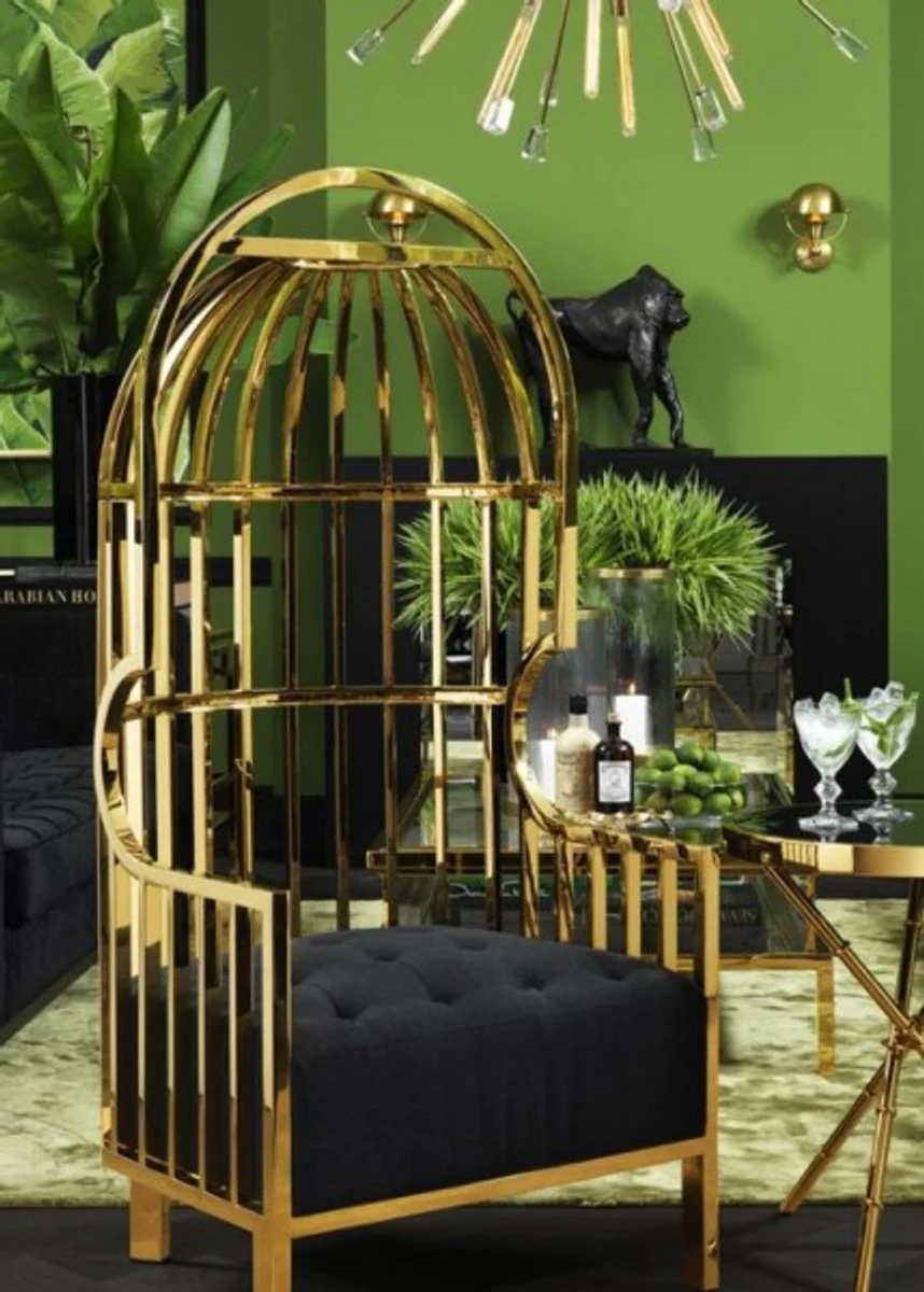 Luxury Designer Art Deco Salon Armchair Black / Gold - Luxury Collection - Hooded Chair Metal