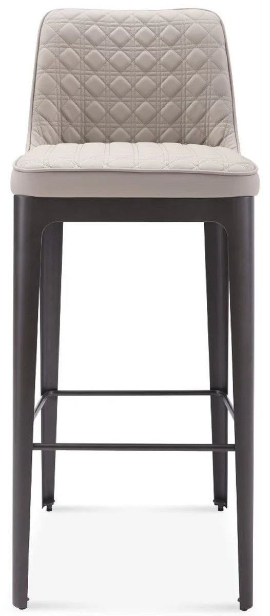 Luxury bar chair beige / matt gray 40 x 50 x H. 100 cm - real leather bar stool with powder-coated stainless steel frame - luxury bar furniture
