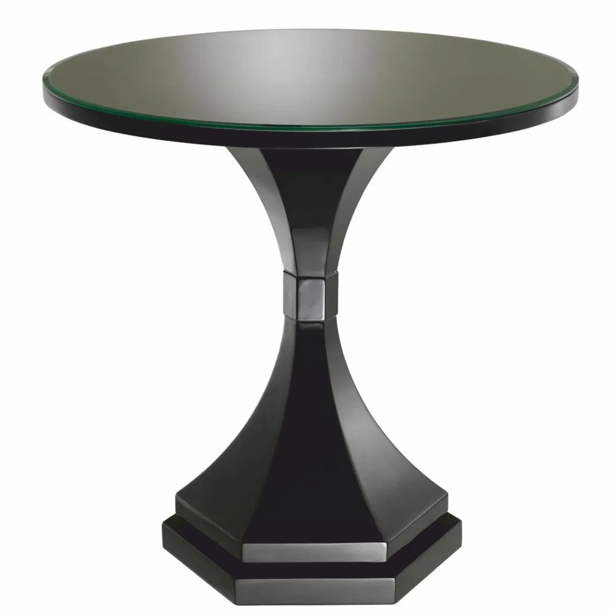 Luxury mahogany side table with black glass top Ø 69 x H. 68 cm