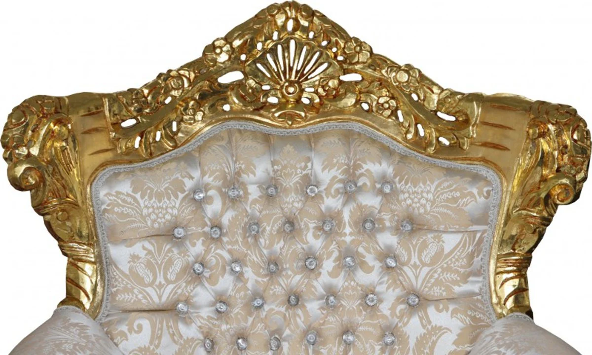 Baroque armchair King Mod2 cream gold pattern / gold with rhinestones 85 x 60 x H. 116 cm