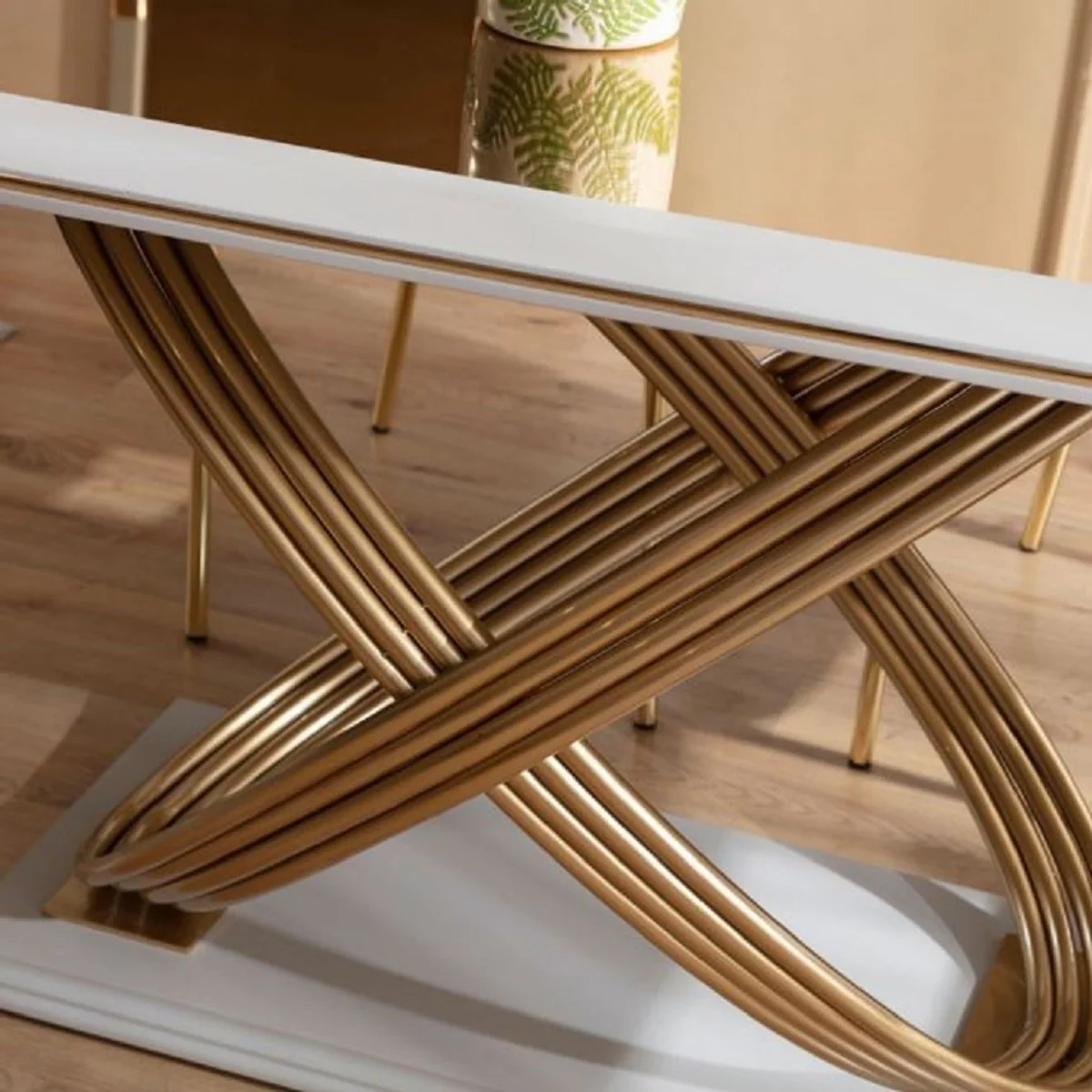 Luxury dining table with glass top white / gold 207 x 97 x H. 79 cm - Dining room furniture - Luxury furniture - Luxury collection