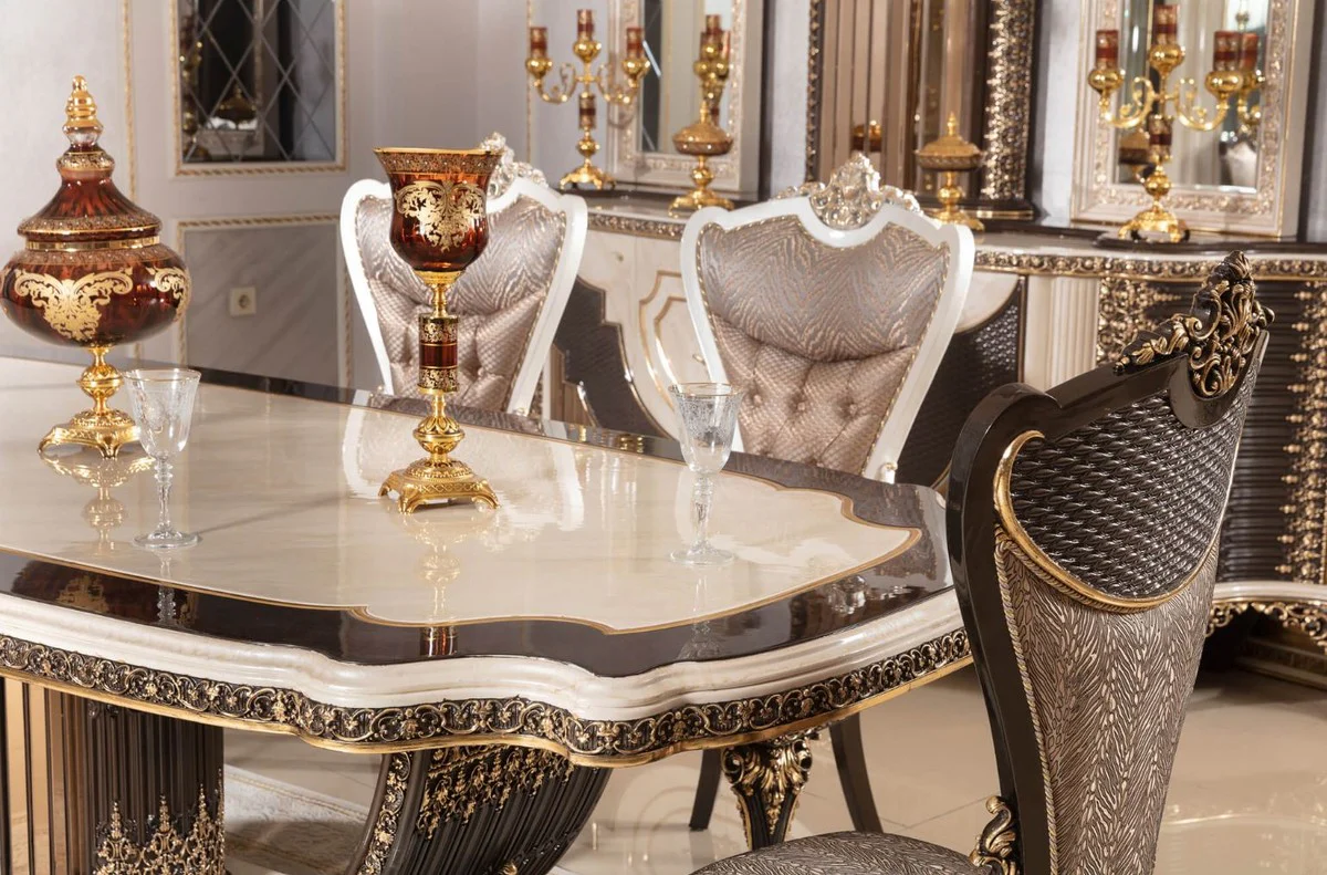 Luxury baroque dining table cream / dark brown / gold 250 cm