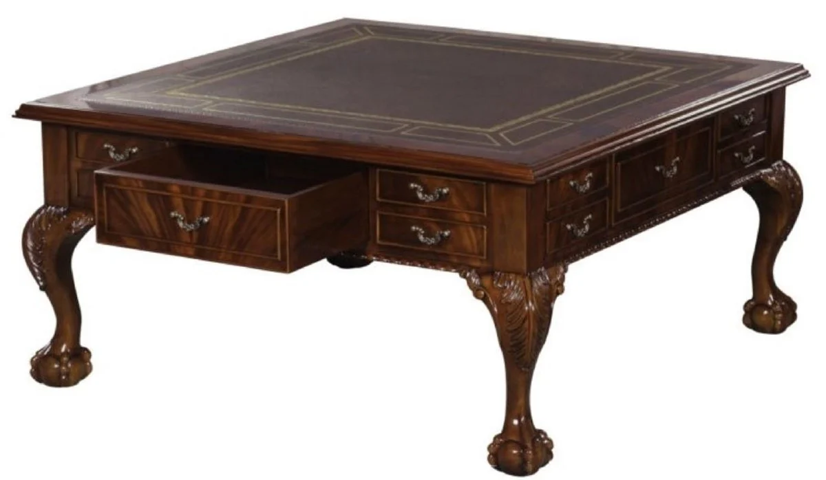 Luxury baroque living room table dark brown / brown 100 x 100 x H. 49 cm - coffee table with 20 drawers