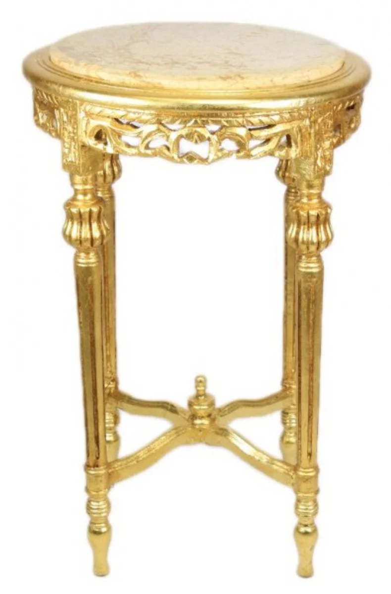 Baroque side table with cream-colored marble top round gold approx. 70 x 45 cm antique style - telephone flowers table B!