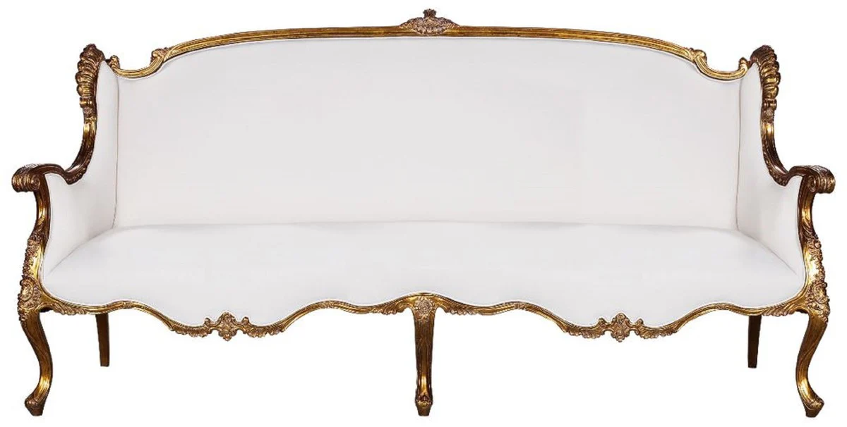 Luxury Baroque Sofa White / Gold - Magnificent Living Room Sofa in Baroque Style - Baroque Living Room Furniture - Noble & Magnificent