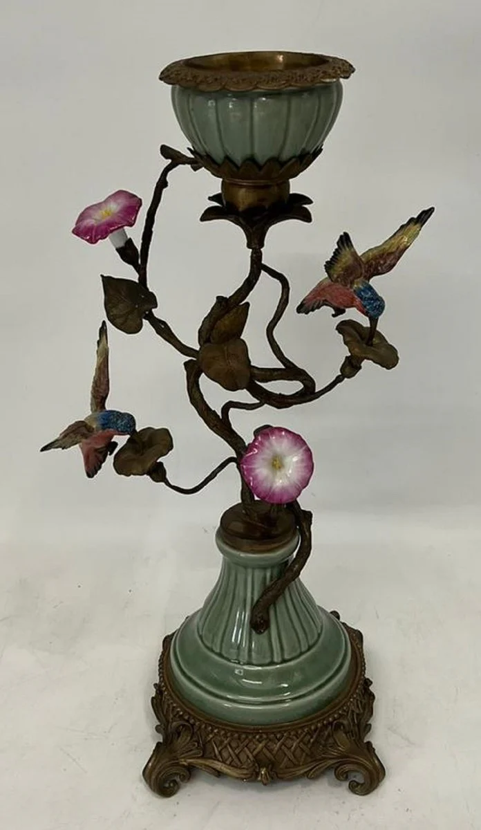 Art Nouveau candle holder with decorative flowers and birds multicolored / antique brass H. 48 cm - decorative accessories in Baroque & Art Nouveau