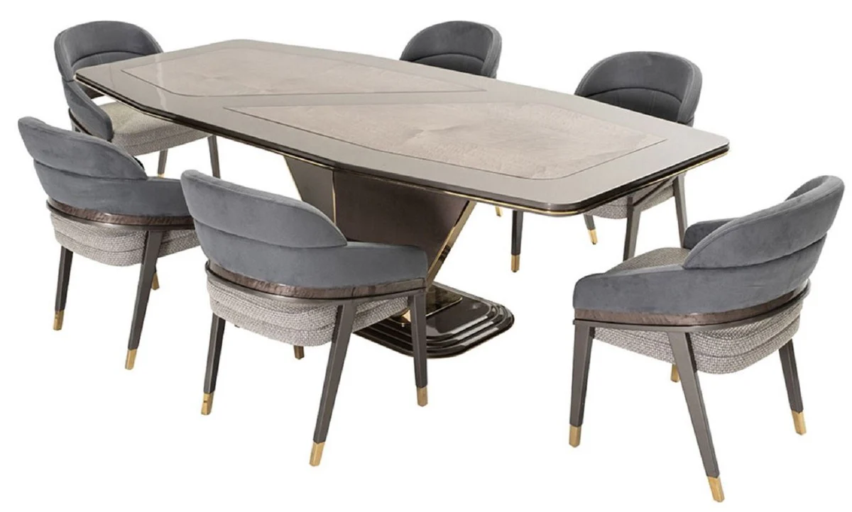 Luxury dining table gray / gold 252 x 112 x H. 79 cm - solid wood dining room table - dining room furniture - luxury furniture - luxury furnishings