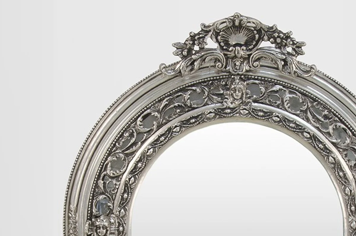 Large magnificent baroque mirror half round silver 185 x 110 cm
