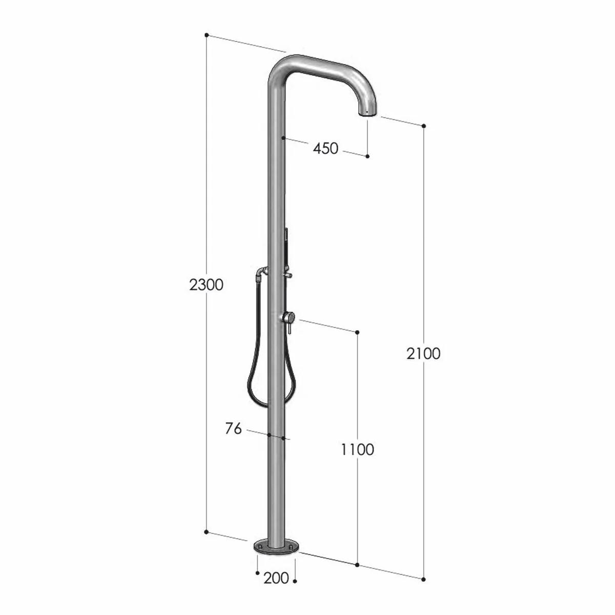 Luxury shower column with hand shower silver / black H. 230 cm - Made in Italy