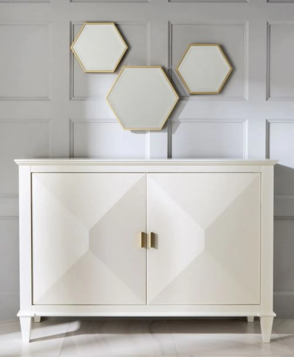 Luxury neoclassical chest of drawers white / gold 140 x H100 cm - sideboard art deco furniture