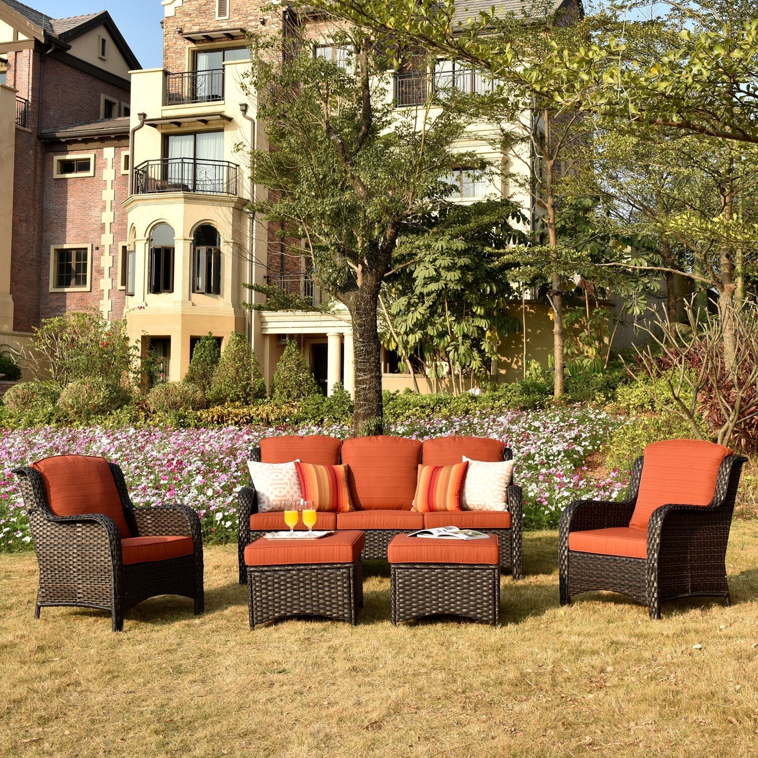 Melanson Wicker/Rattan 5 - Person Seating Group with Cushions