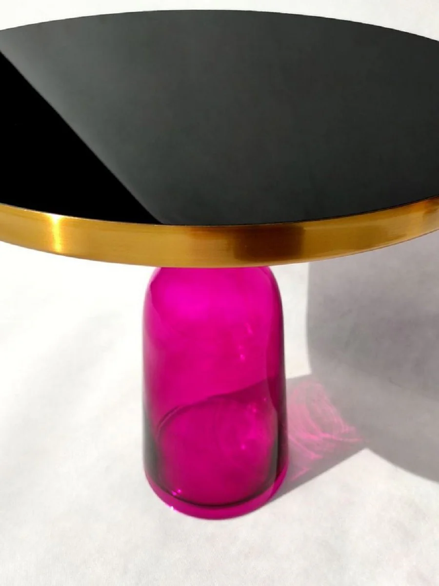 Luxury side table black / gold / purple Ø 50 x H. 53 cm - Round glass table - Living room furniture - Luxury furniture