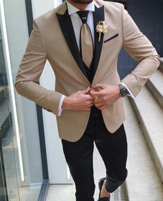 Khaki Plaid Color Contrast Lapel Casual Blazer