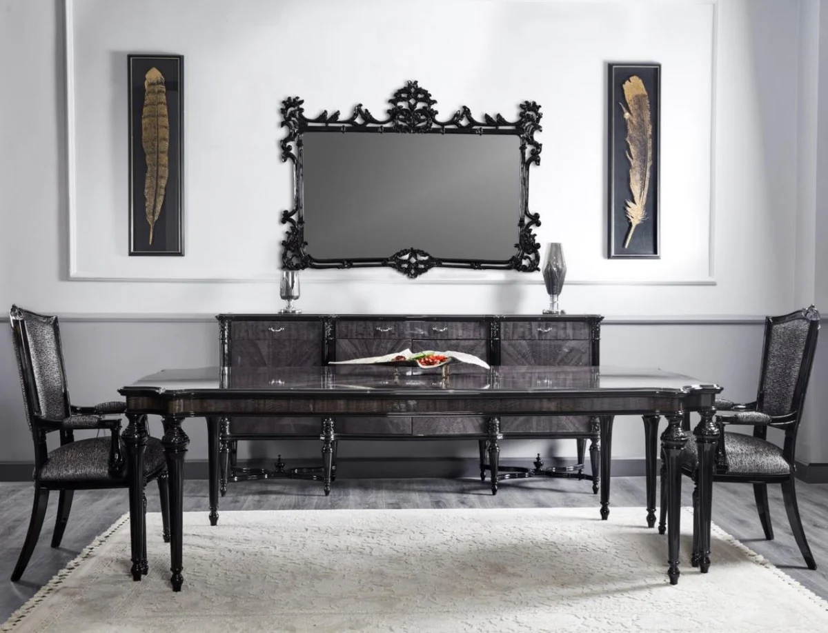 Luxury Baroque Mirror Black - Magnificent Solid Wood Wall Mirror in Baroque Style - Baroque Style Living Room Mirror - Luxury Furniture in Baroque Style - Baroque Furniture - Noble & Magnificent