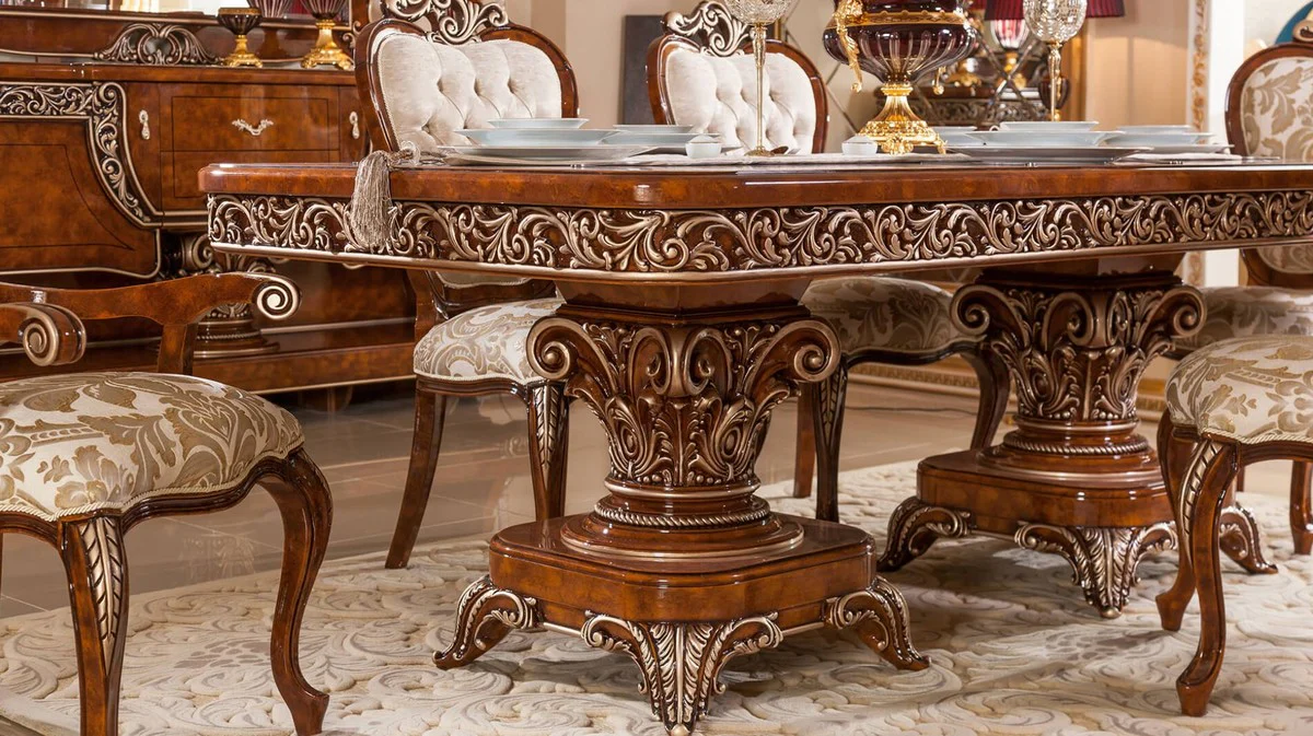 Luxury Baroque dining table brown / bronze - Magnificent solid wood dining room table in Baroque style - Baroque dining room furniture - Luxury dining room furniture in Baroque style - Noble & magnificent