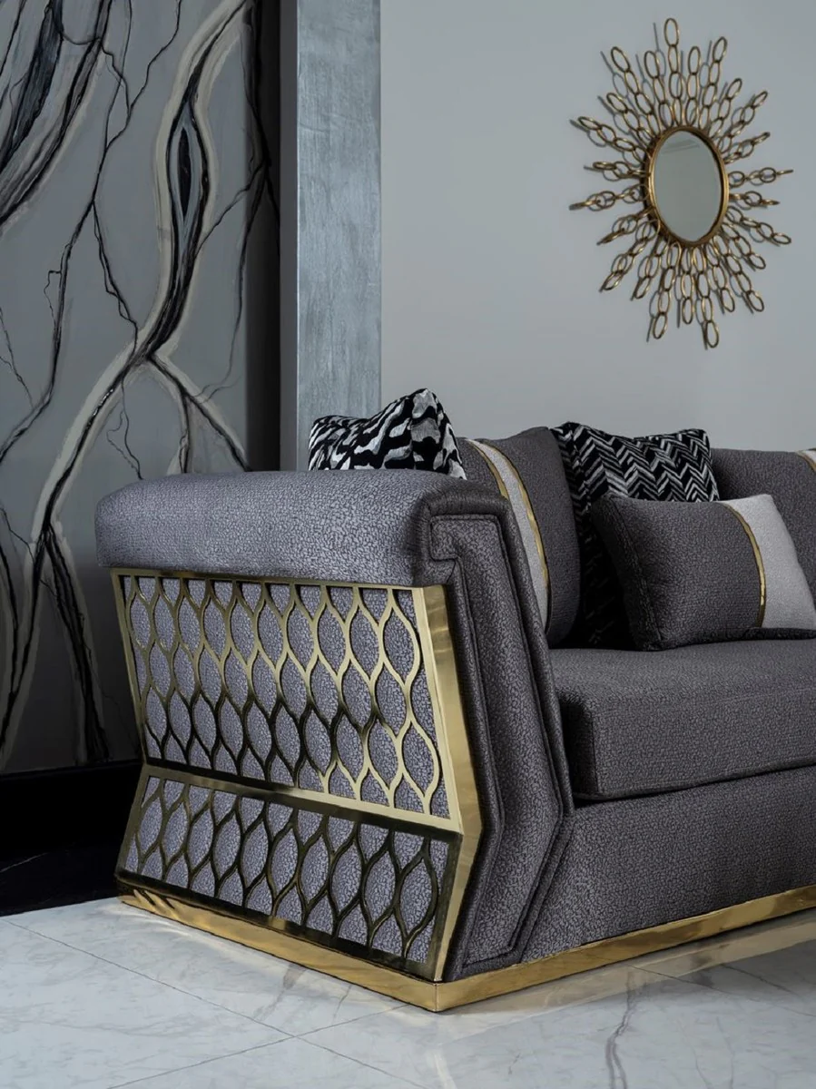 Luxury Sofa Dark Gray / Gold - Elegant Living Room Sofa with Decorative Pillows - Luxury Living Room Furniture
