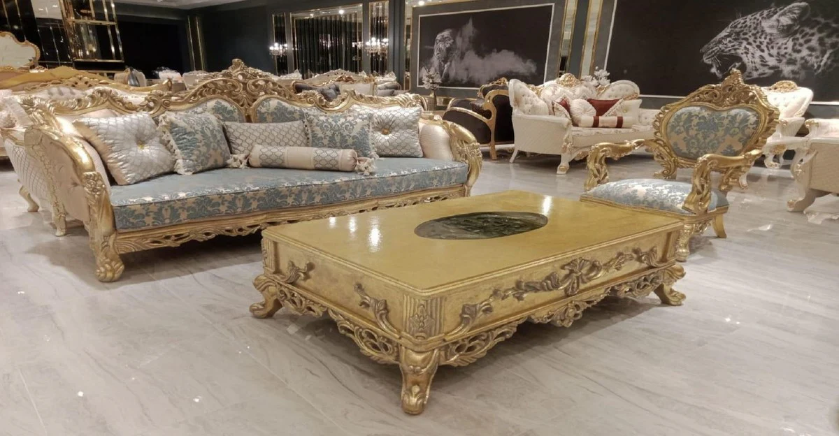 Luxury baroque coffee table gold - magnificent solid wood living room table in baroque style - baroque living room furniture - noble and magnificent