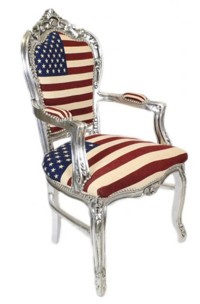 Baroque dining room with armrests USA / silver antique style