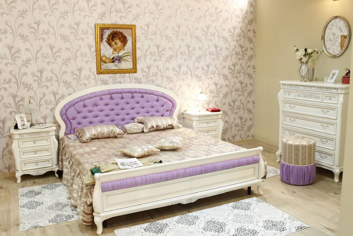 Luxury Baroque Dresser White / Gray / Purple / Silver - Magnificent Baroque Style Bedroom Dresser - Luxury Bedroom Furniture in Baroque Style - Baroque Bedroom Furniture