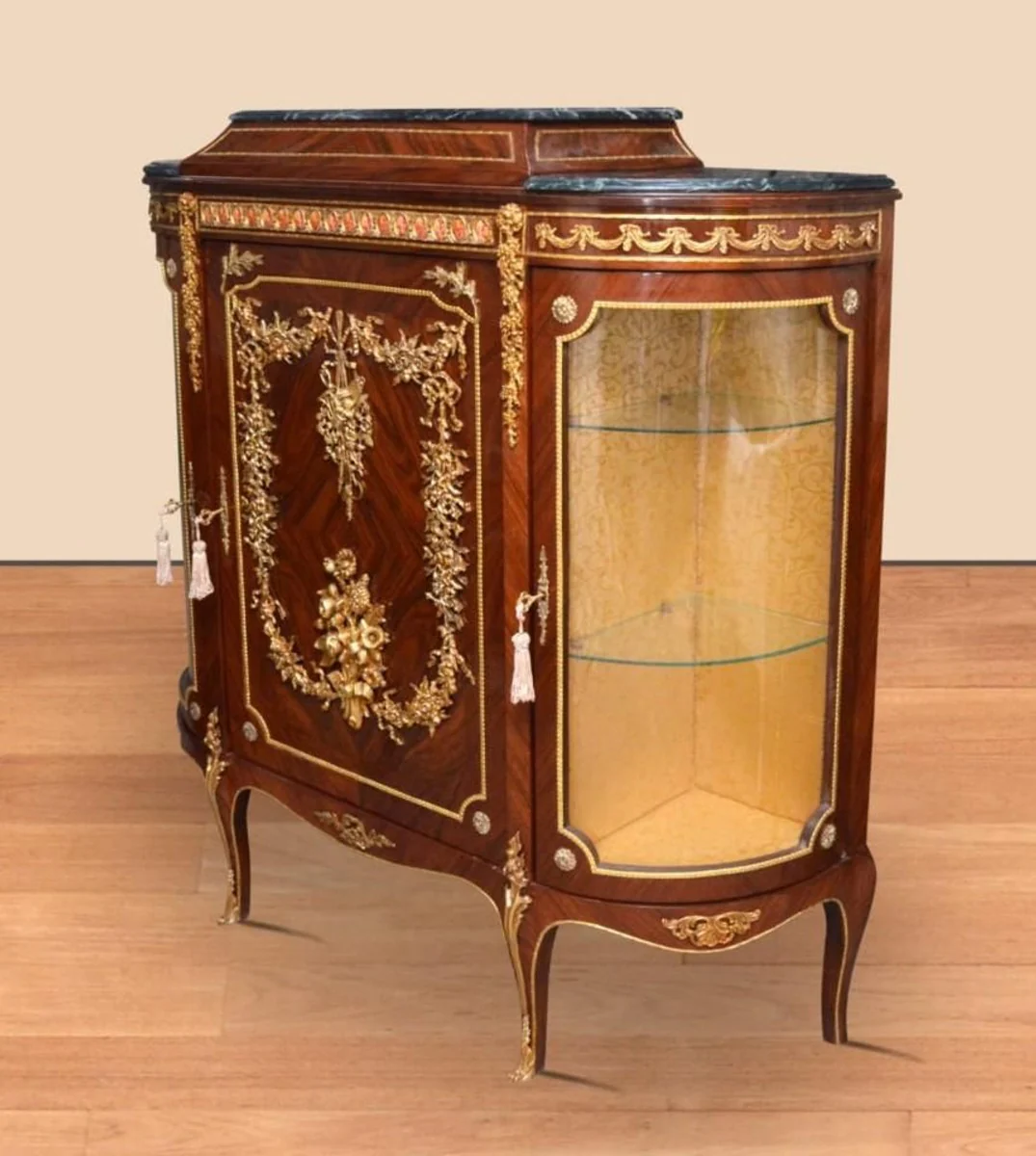 Baroque display cabinet brown / gold - 140 x 40 x H 145 cm Magnificent baroque display cabinet with glass door - baroque living room furniture