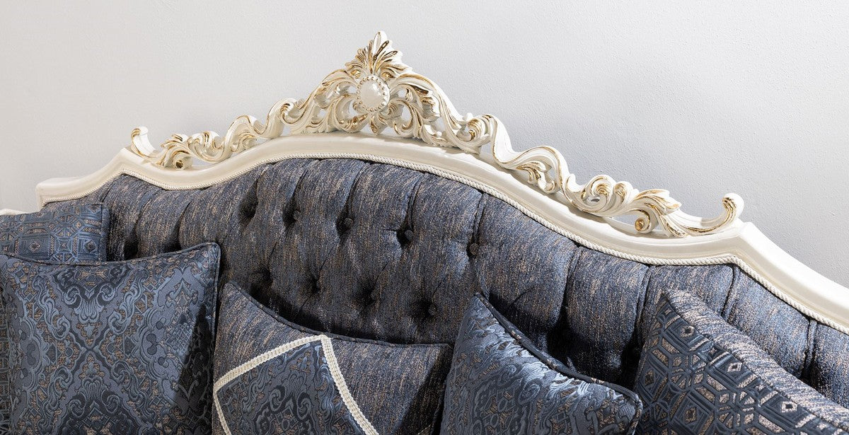 Luxury baroque sofa blue / white / black / gold - baroque style living room sofa with elegant pattern - luxury living room furniture in baroque style - baroque furniture - baroque furnishings