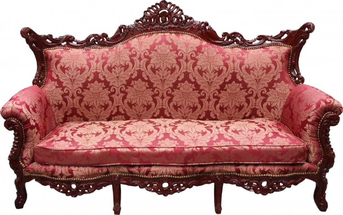 Baroque living room set Bordeaux pattern / brown red - 3-seater sofa + 2-seater sofa + 1 armchair - Baroque furniture