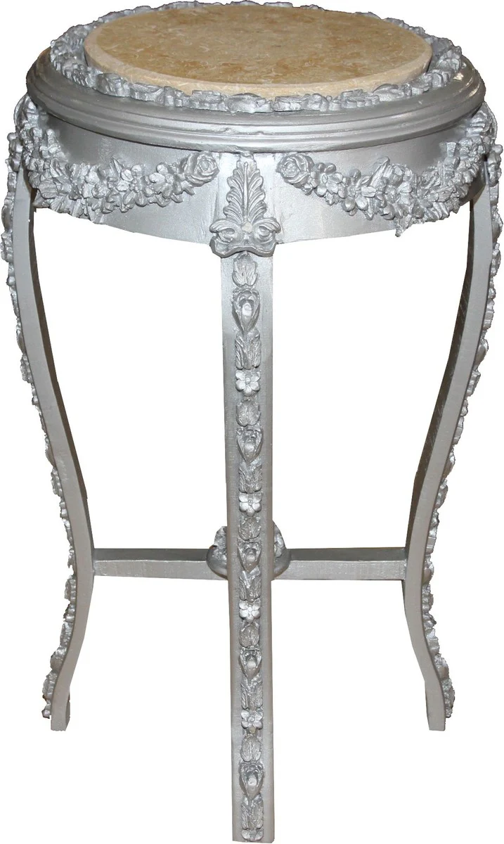 Baroque side table round silver/cream antique look - 72 x 42 cm