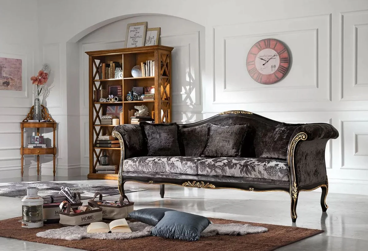 Luxury Baroque Sofa Gray / Black / Gold - Noble living room sofa with elegant pattern - Baroque furniture - Luxury quality - Made in Italy