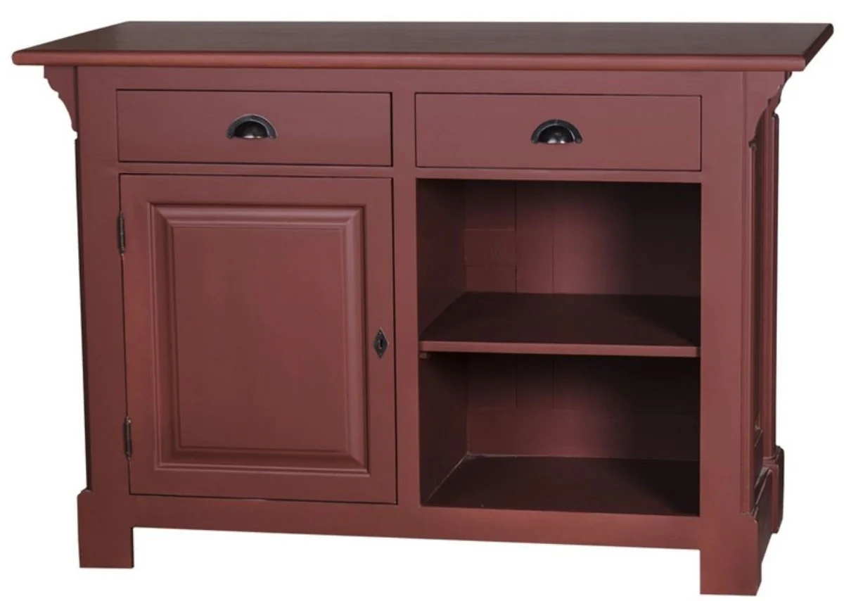 Country house style counter Bordeaux red 140 x 68 x H. 95 cm - solid wood shop counter with door and 2 drawers - country house style furniture