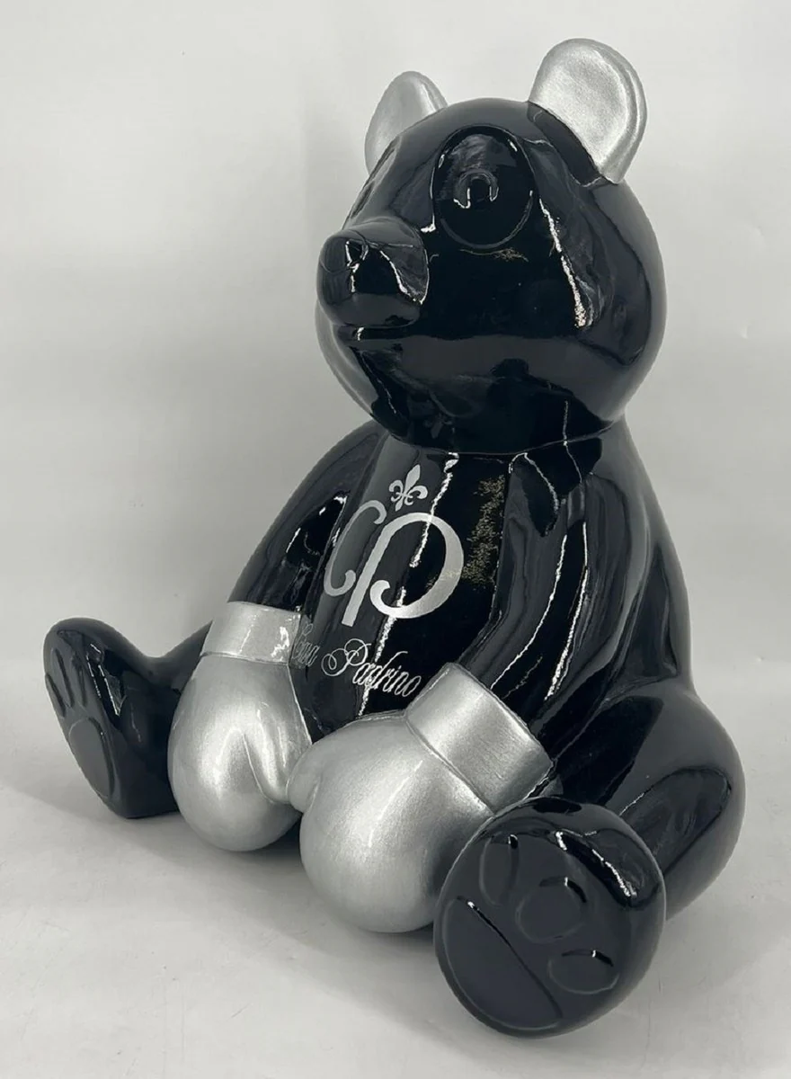 Luxury decorative figure boxer teddy bear black / silver 50 cm - decorative sculpture