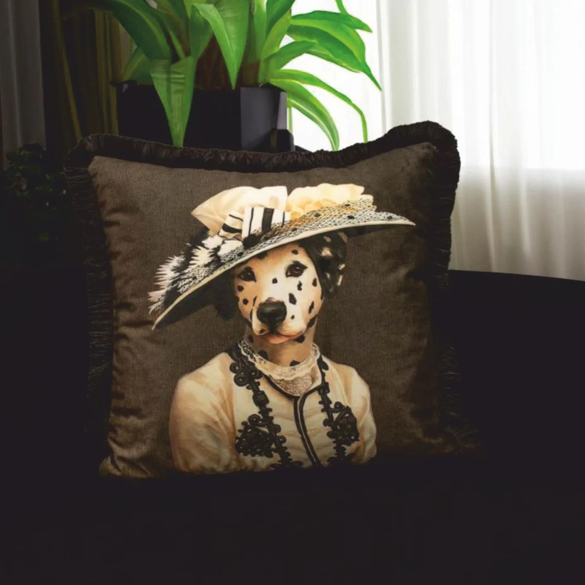 Luxury decorative velvet cushion Dalmatian Lady brown / black 45 x 45 cm