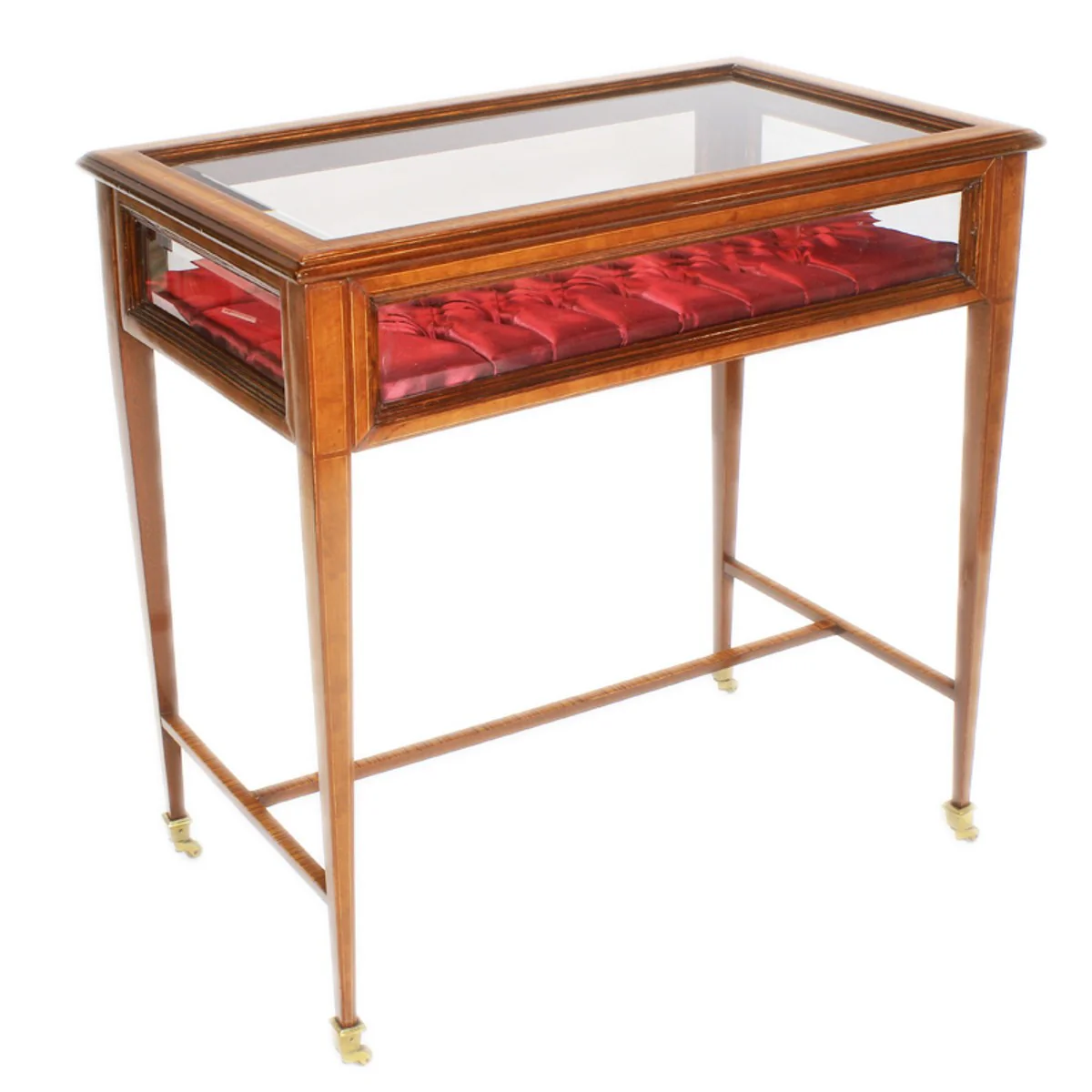 Baroque display cabinet brown / burgundy red / brass - handmade solid wood showcase with hinged lid and velvet fabric - baroque furniture