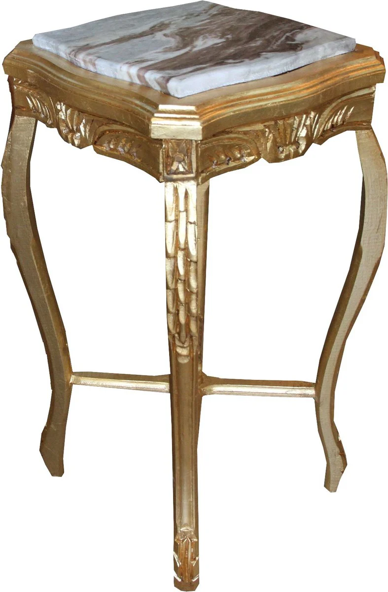 Baroque side table square gold with marble top 40 x 40 x H 72.5 cm antique style - telephone flower table