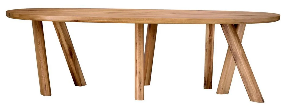 Luxury dining table brown 259 x 109 x H. 76.5 cm - Oval kitchen table with solid oak table top - Dining room furniture - Kitchen furniture - Luxury furniture - Luxury furnishings