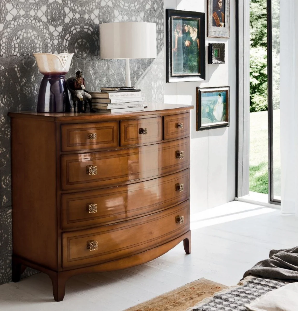 Luxury Art Nouveau chest of drawers brown 124 x 58 x H. 106 cm - solid wood cabinet with 6 drawers - Baroque & Art Nouveau furniture