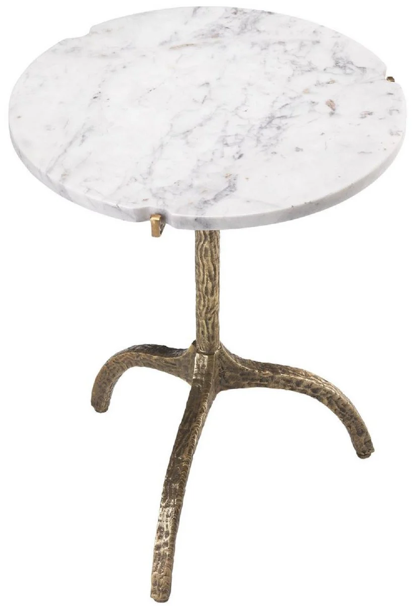 Luxury side table vintage brass / white Ø 45 x H. 58.5 cm - brass table with marble top - living room furniture - luxury furniture