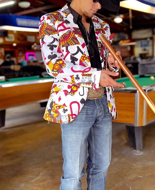 Fashion Poker Pattern Lapel Collar Single Breasted Blazer