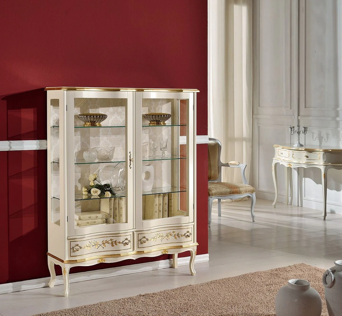 Luxury Baroque Display Cabinet Cream / Gold - Handcrafted Italian Baroque Style Display Cabinet - Baroque Style Furniture - Italian Baroque Furniture - Luxury Quality - Made in Italy