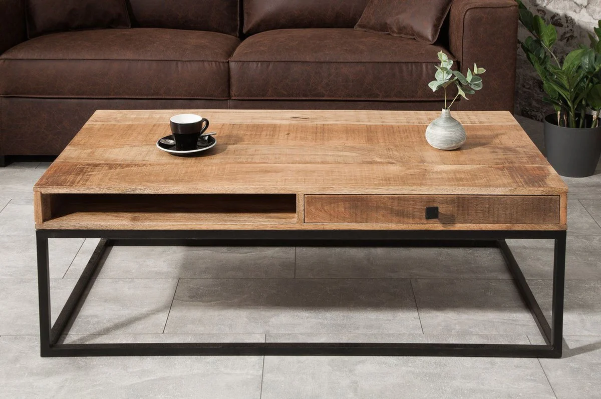 Coffee table natural / black 100 cm - living room table with 2 drawers