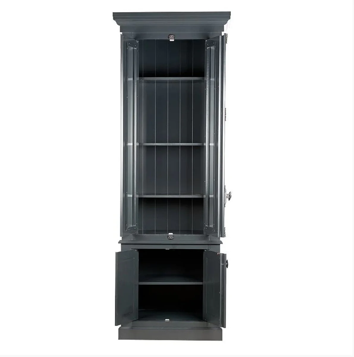 Country house style display cabinet gray 48 x 88 x 245 cm - display cabinet with 4 doors - solid wood cabinet - country house style furniture