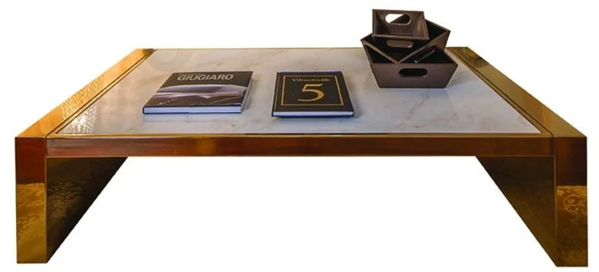 Luxury coffee table white / gold / taupe 160 x 90 x H. 36 cm - Modern living room table with Calacatta marble top - Hotel furniture - Luxury quality - Made in Italy