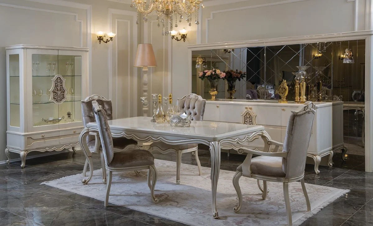 Luxury baroque display cabinet white / beige / brown 118 x 49 x H. 186 cm - solid wood display cabinet with 2 glass doors and 2 drawers - furniture in the baroque style